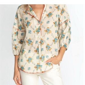 Johnny Was Floral Print Blouse with Ruffle Details
